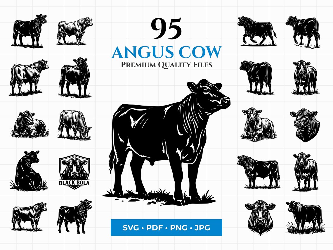 95 Angus Cow SVG Bundle – Farm Animal Clipart, Ranch Graphics (digital ...