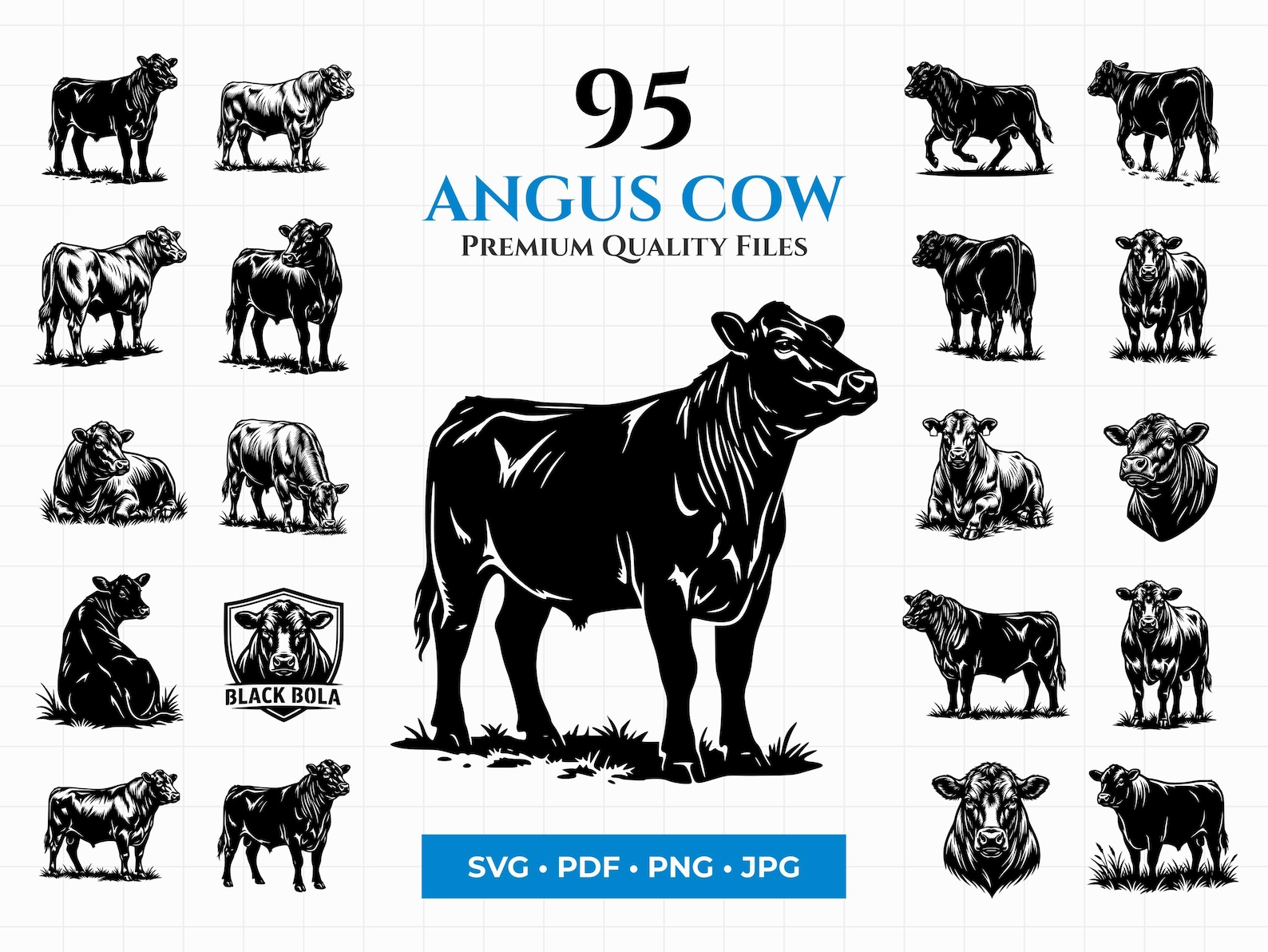 95 Angus Cow SVG Bundle – Farm Animal Clipart, Ranch Graphics (digital ...