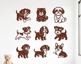 Bundle SVG chien dessin animé, décoration murale découpée au laser pour chambre d'enfant (téléchargement numérique)