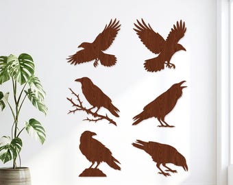 17 Rabe Silhouette SVG Bundle, Krähe Laser geschnitten Datei, fliegender Vogel Vektor für Glowforge, Gothic Wildtiere Clipart, Halloween Holz Wandkunst CNC