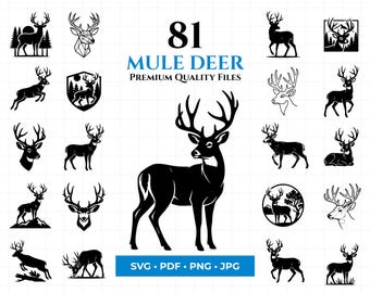 81 Maultier Deer SVG Bundle, Wildtier Silhouette Clipart, Jagddateien (svg, png, pdf, jpg)