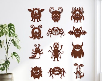 24 süße Monster SVG Bundle, Halloween Laser geschnitten Datei, Cartoon Alien Vektor für Glowforge, Kid Monster Clipart, gruselige Holz Wand Kunst CNC Datei
