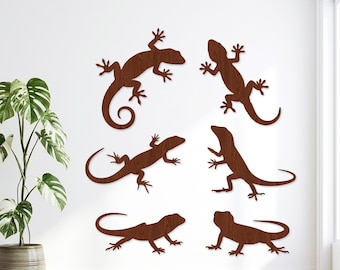 8 Eidechse Silhouette SVG Bundle, Gecko Laser geschnitten Datei, Reptil Vektor für Glowforge, Chamäleon Clipart, Tropisches Holz Wandkunst CNC Cut File
