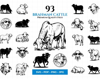 Brahman Cattle SVG Bundle, Zebu Bull Clipart, Cow Silhouette, Farm Animal Graphics (Digital Download)