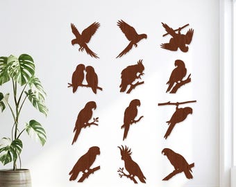 30 Papagei Silhouette SVG Bundle, Ara Laser geschnitten Datei, Kakadu Vektor für Glowforge, exotisches Holz Wandkunst CNC Vorlage