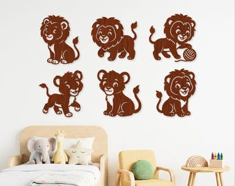 Bundle de dessin animé Lionceau SVG, décoration murale de chambre d'enfant, clipart de chambre d'enfant (téléchargement numérique)