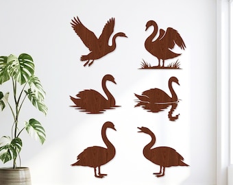 17 Schwan Silhouette SVG Bundle, Gans Laser geschnitten Datei, Fliegender Schwan Vektor für Glowforge, Lake House Holzwandkunst CNC