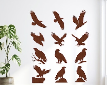 32 Adler Silhouette SVG Bundle, Weißkopfseeadler Laser Cut Datei, fliegender Vogel Vektor für Glowforge, rustikale Cabin Holzwandkunst CNC