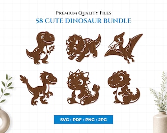 58 Dinosaurier Laser Cut Dateien Bundle, Baby Dino SVG, T-Rex CNC Vektor (Instant Download)