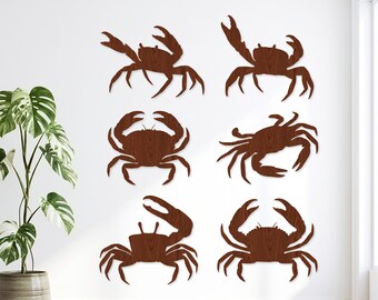 6 Krabbe Silhouette SVG Bundle, Ocean Sea Life Laser Cut Datei, Geiger Krabbe Vektor für Glowforge, Nautische Clipart, Küsten Holz Wand Kunst CNC
