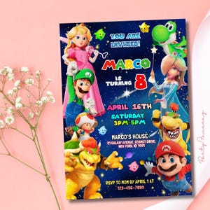 Edytowalne zaproszenie urodzinowe Super Mario Galaxy, zaproszenie na imprezę filmową Super Mario, zaproszenie Mario Galaxy, drukowane zaproszenie urodzinowe dla dzieci v2 zdjęcie 5