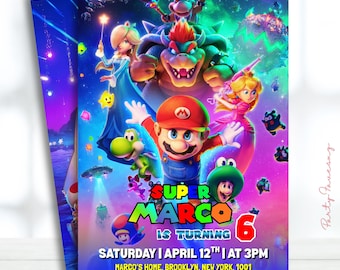 Invitación de cumpleaños editable de Super Mario Galaxy, invitación para fiesta de la película Super Mario, invitación de Mario Galaxy, invitación de cumpleaños infantil imprimible
