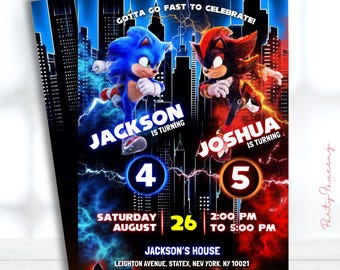 Bearbeitbare Sonic Shadow-Geburtstagseinladung, Geschwister-Geburtstagsfeier, Sonic Dual-Geburtstags-Einladung, bearbeitbare Kinder-Gemeinsame Geburtstagseinladung