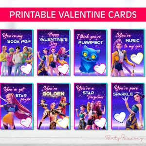 Printable Kpop Demon Hunters Valentines, Kpop Valentine cards, K-pop Huntrix Valentine Cards Bundle Rumi, Mira, and Zoey, Instant Download