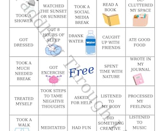 Bingo auto-soins imprimable | Jeu de bien-être, activité sur la santé mentale (téléchargement numérique)