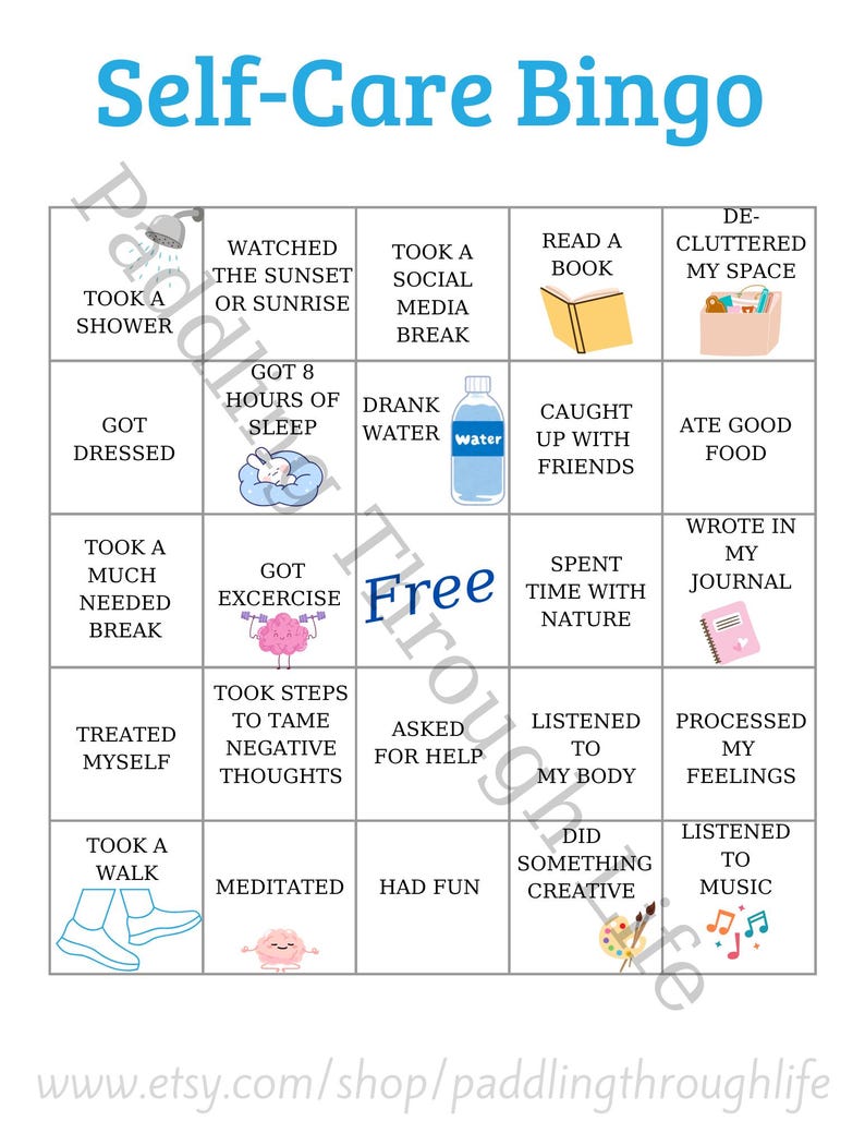 Self Care Bingo Printable | Wellness Game, Mental Health Activity ...