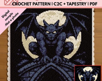 Gothic Gargoyle Crochet Blanket Pattern | C2C | Tapestry | Gargoyle Graphghan | Gothic Afghan | Dark Fantasy | Digital PDF