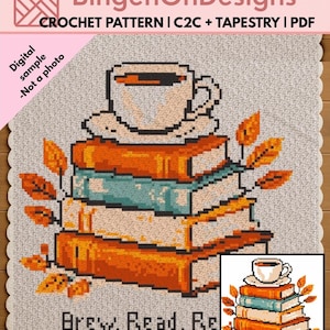 Book Lover Crochet Blanket Pattern | Brew Read Repeat | C2C Crochet Pattern | Coffee & Books Blanket | Tapestry Crochet | Digital Download