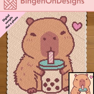 Capybara Boba Tea Crochet C2C Pattern | Tapestry | Digital Download | Corner to Corner | Graphghan | Afghan | Pixel art |