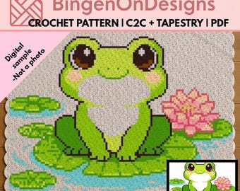 Patrón de manta de ganchillo con forma de rana / C2C, manta de tapiz (PDF digital)