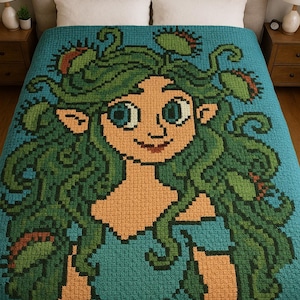 Schema per uncinetto C2C Medusa Flytrap – Coperta Dea Fantasia Botanica – 94 x 143 quadrati / arazzo / coperta Graphghan / download digitale