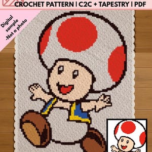 Mushroom Gamer Crochet Blanket Pattern | Retro Gaming C2C & Tapestry Graphghan PDF