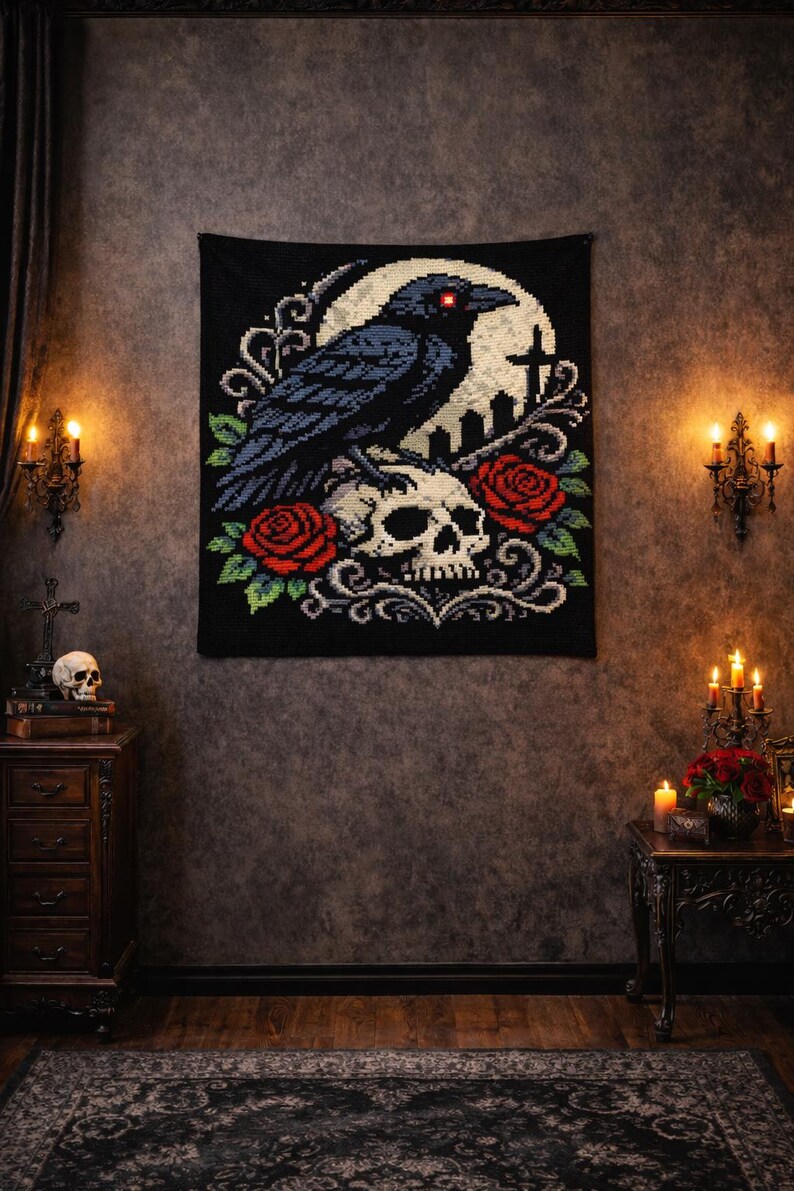 Gothic Raven Crochet Pattern – C2C Blanket Pattern – Skull, Roses ...