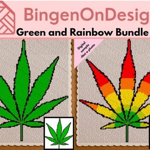 Cannabis Leaf Crochet Pattern Bundle - Rainbow & Green | Corner to Corner | C2C | tapestry | Graphghan | Afghan| Pixel art |Digital Download