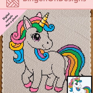 Patrón de ganchillo de unicornio arcoíris – C2C / De esquina a esquina / Manta de tapiz – 120 x 120 cuadrados / Graphghan / Afghan / Pixel art / fantasía