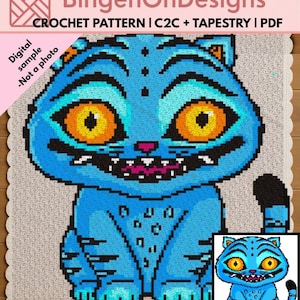 Derpy Blue Cat Crochet Pattern | C2C Graphgan Blanket (Digital PDF Pattern)
