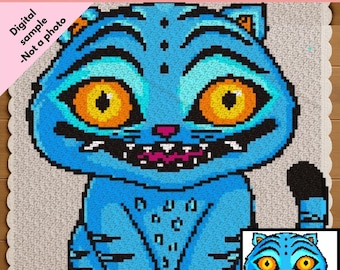 Derpy Blue Cat Crochet Pattern | C2C Graphgan Blanket (Digital PDF Pattern)