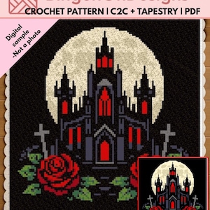 Gothic Cathedral Crochet Blanket Pattern | C2C Graphghan | Haunted Castle Tapestry (Digital PDF)