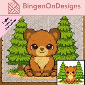 Bear & Pine Trees Crochet C2C | Tapestry | Digital Pattern | Corner to Corner | Graphghan | Afghan | Pixel art | nursery decor | pdf