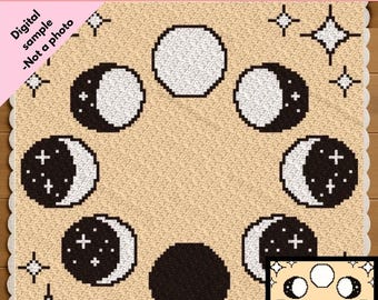 Moon Phases Celestial Crochet Pattern | C2C | tapestry | 120x120 squares | digital download | Corner to Corner | Graphghan Afghan | pdf