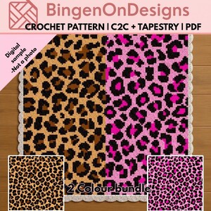 Leopard Print Crochet Blanket Pattern Bundle | C2C, Tapestry Graphghan (Digital PDF)