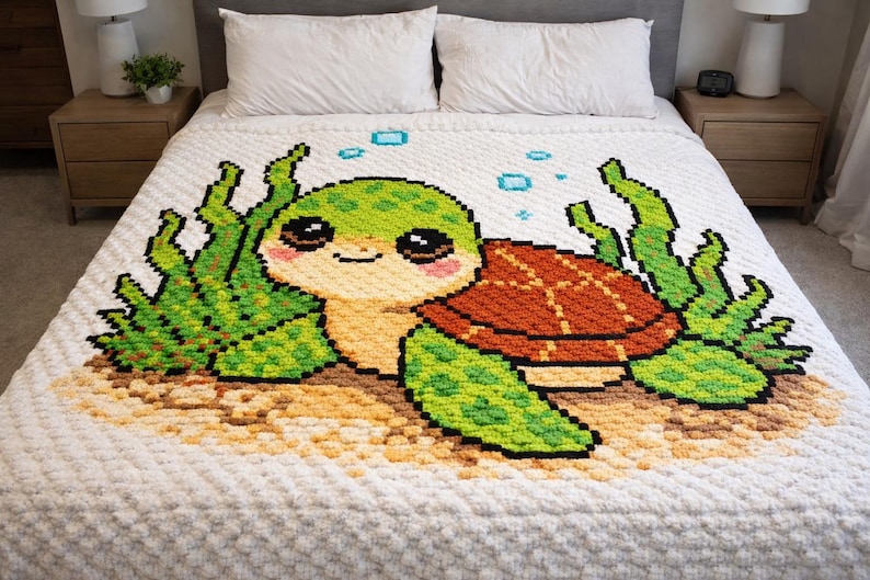 Baby Turtle Crochet Blanket Pattern | C2C | Tapestry | 92x120 Squares ...