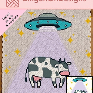 UFO Spaceship Cow Abduction C2C Crochet Blanket Pattern | Tapestry | Digital Download | Graphghan | Afghan | pdf | Pixel Art | funny