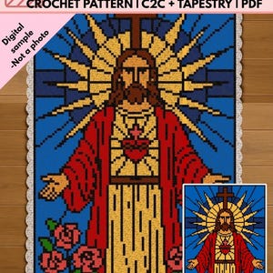 Sacred Heart Jesus Crochet Blanket Pattern | Stained Glass C2C Graphghan (PDF)