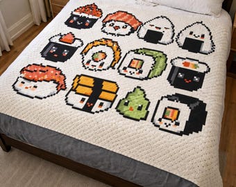 Kawaii Sushi Crochet Pattern – C2C Blanket Pattern | Tapestry | 84 x 120 squares | Digital Download pdf | Graphghan Afghan |Corner to Corner