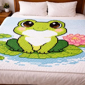 Frog with Lotus & Lily Pads Crochet Pattern | C2C | tapestry | Digital Download