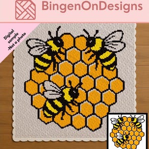 Bees and Honeycomb crochet pattern | Corner to corner | Tapestry | 120x120 squares | Digital Download | c2c | Graphghan | Afghan | Pixel art