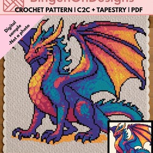 Dragon Crochet Blanket Pattern | C2C Crochet Pattern | Fantasy Dragon Blanket | Tapestry Crochet | Graphghan | Digital Download