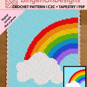 Rainbow Cloud Crochet Blanket Pattern | C2C, Tapestry Graphghan (Digital PDF)