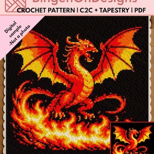 Phoenix Dragon Crochet Blanket Pattern | Fire C2C Graphghan (Digital PDF)