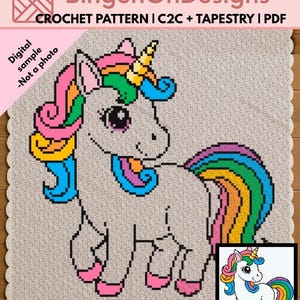 Rainbow Unicorn Crochet Blanket Pattern | C2C, Tapestry Graphghan (Digital PDF)
