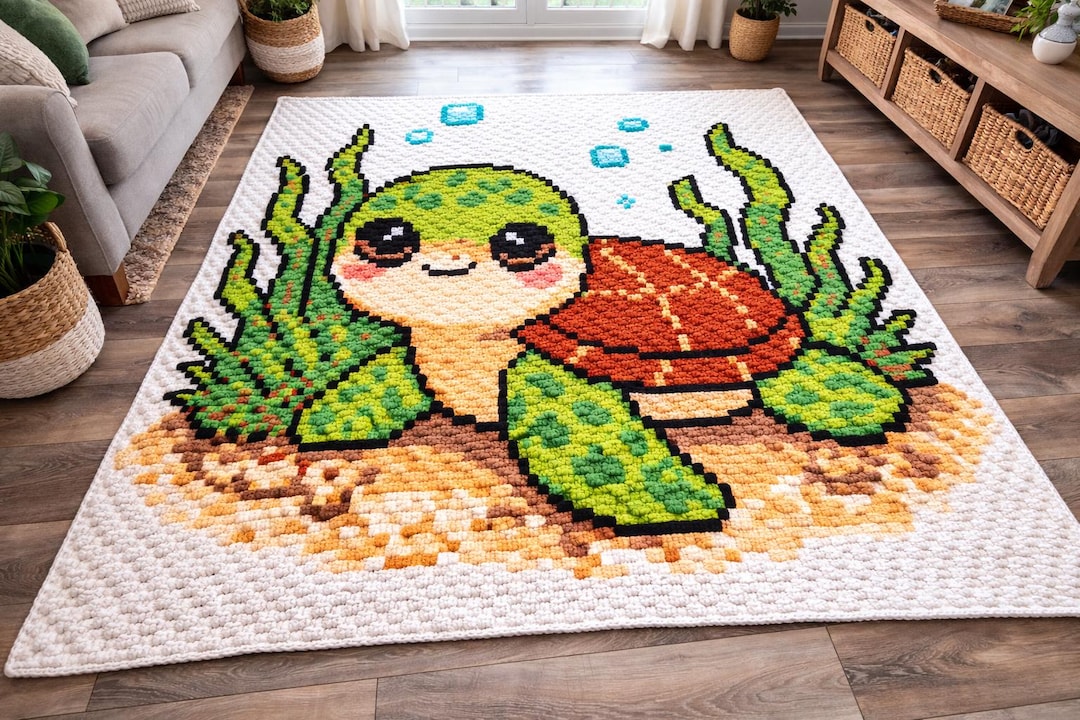 Baby Turtle Crochet Blanket Pattern | C2C | Tapestry | 92x120 Squares ...