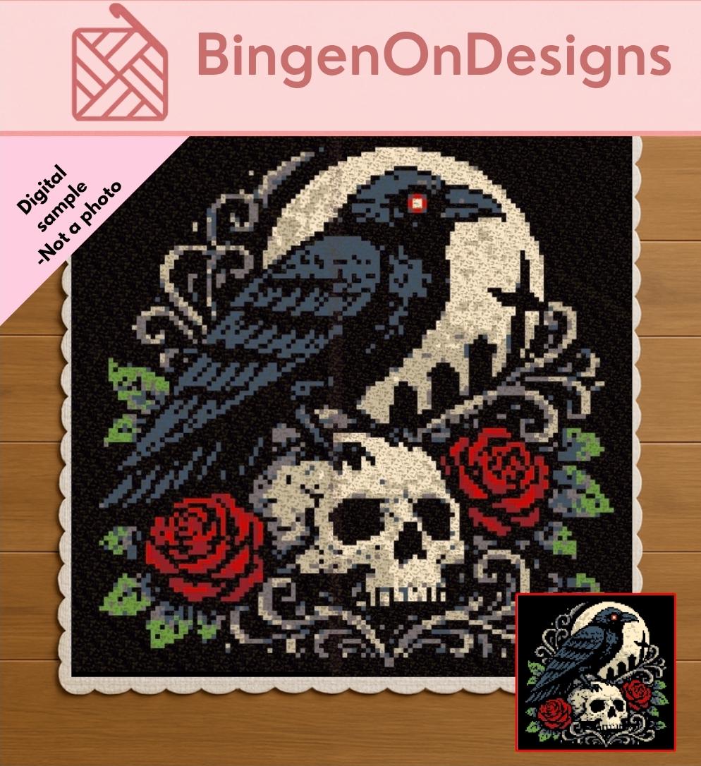 20 Skull Blanket Crochet Patterns for Gothic, Halloween, and Boho Homes 16 Gothic Raven Crochet Blanket