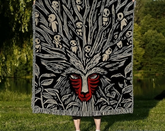 Studio Ghibli Forest Spirit Woven Blanket: Cozy Anime Throw