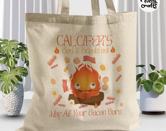 Calcifer Bed & Breakfast Tote Bag – Studio Ghibli Inspired Cotton Grocery Bag