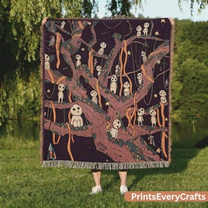 Manta tejida de Studio Ghibli: Manta de algodón con diseño de árbol Kodama